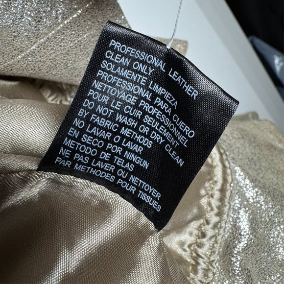Bebe Women’s Size Small Vintage Y2K Light Gold Leather Peplum Jacket Ruffle Hem - Picture 9 of 9